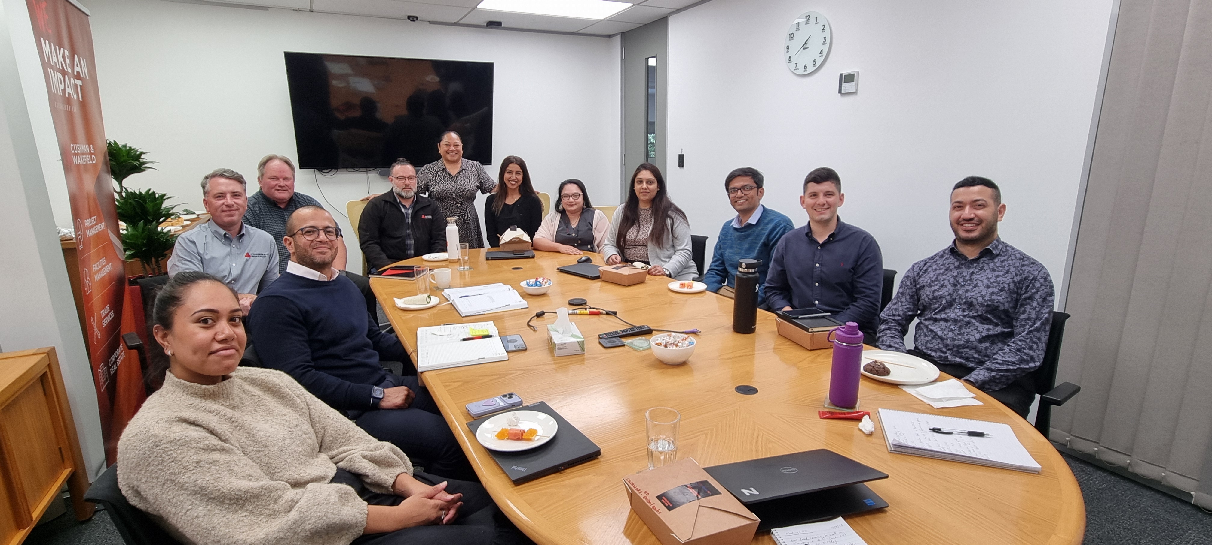 a group of people around a table