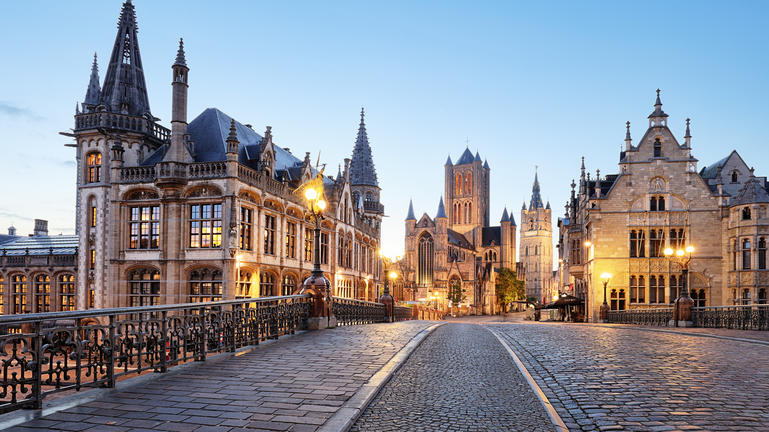 a stone street with Ghent and a stone building