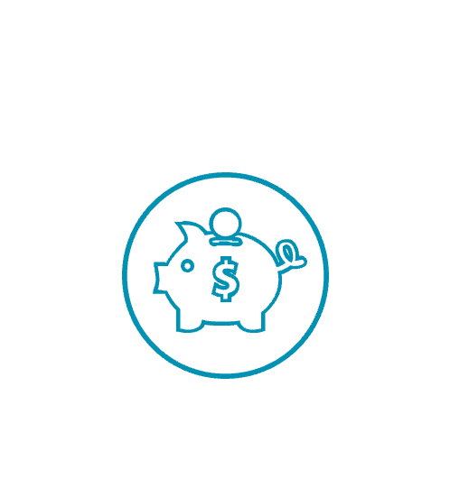 un círculo azul con una alcancía y un signo de dólar