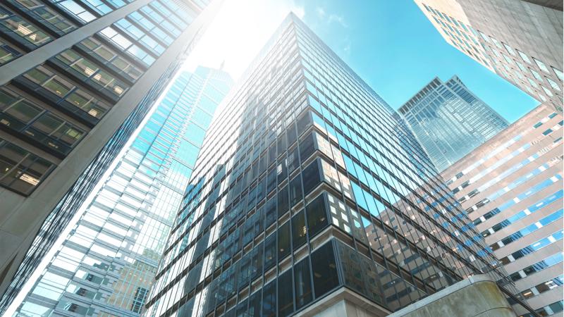 looking up view of a tall building