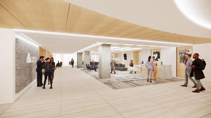 Un grupo de personas en un edificio