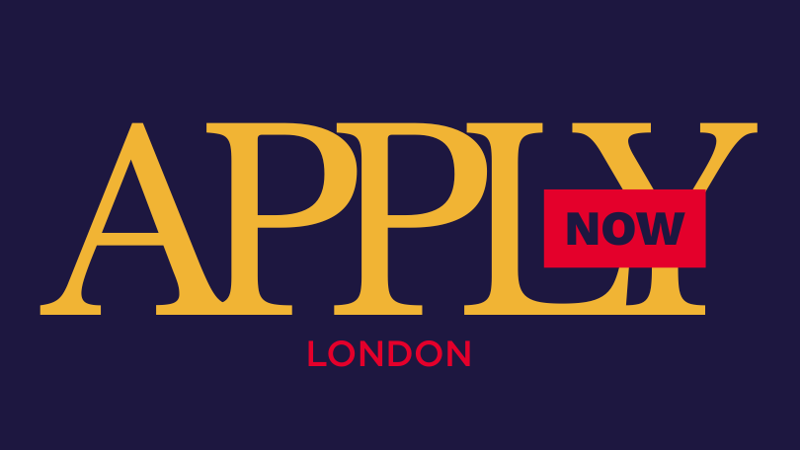 a blue and yellow text with red text