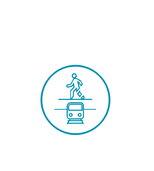 un dessin au trait bleu d’une personne marchant dans un train