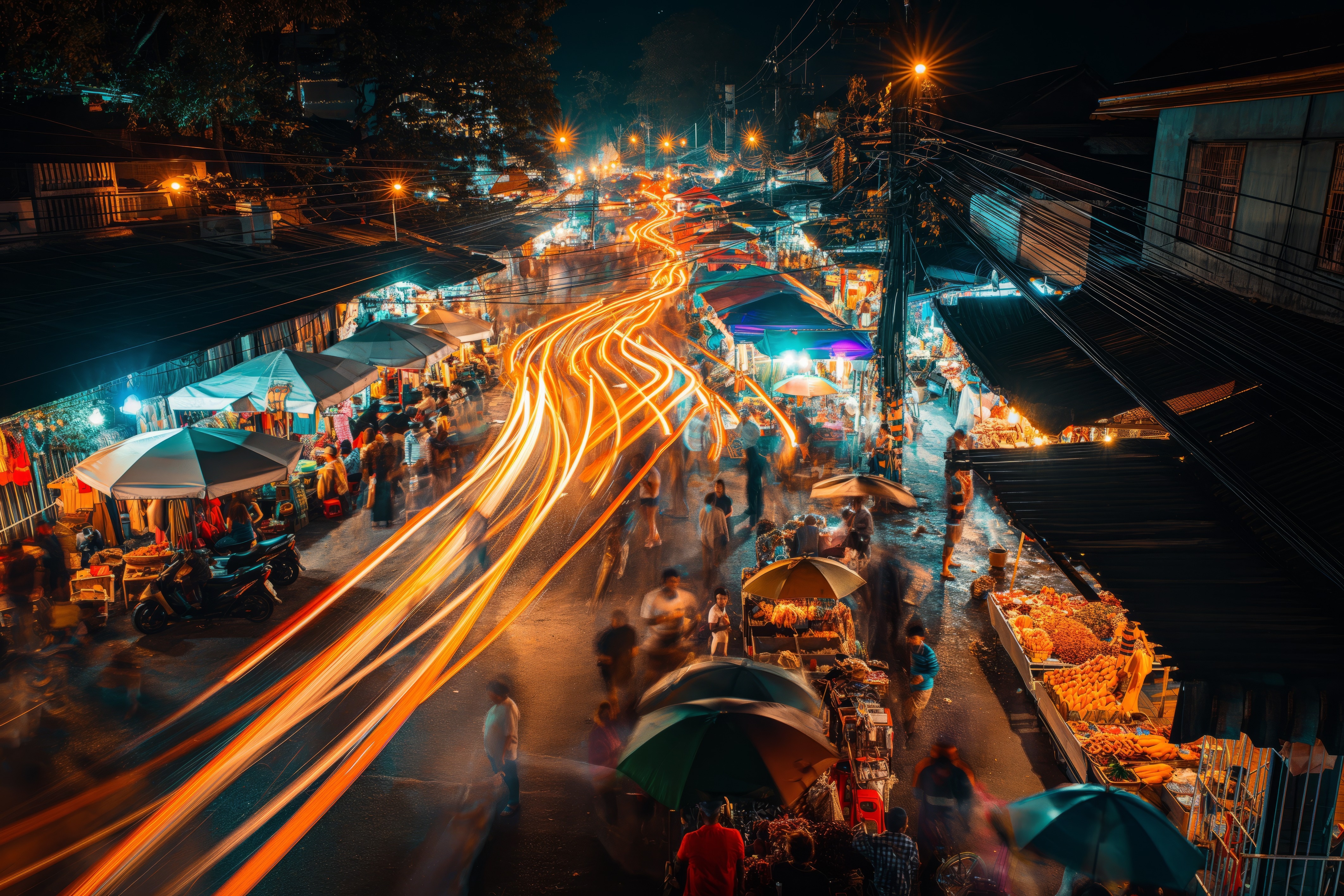 a street with people walking and cars with lights on
