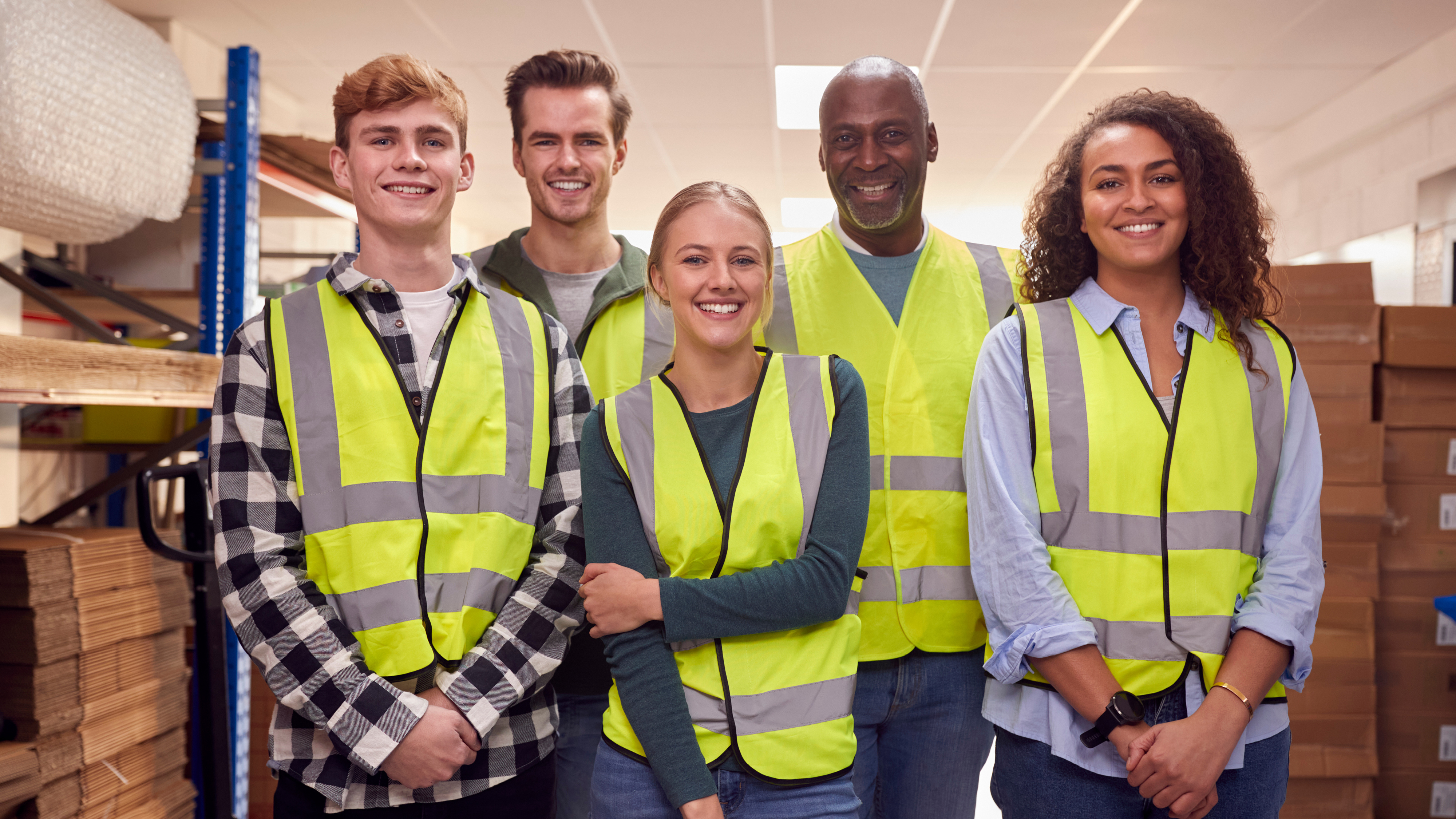 a group of people wearing reflective vests