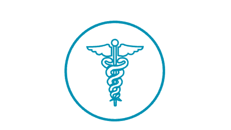 un cercle bleu et blanc avec le symbole d’un personnel médical