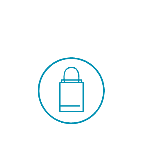 un círculo azul con una bolsa en su interior