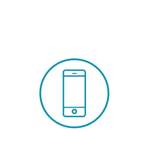 un círculo azul con un teléfono celular en él