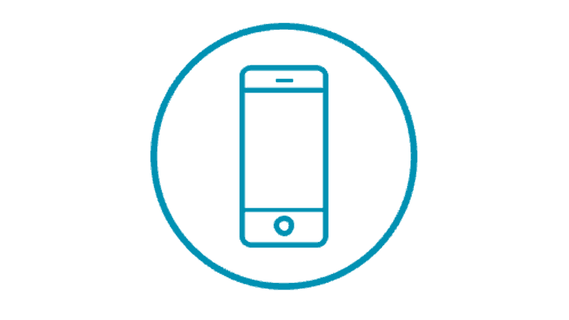 un círculo azul con un teléfono celular en él