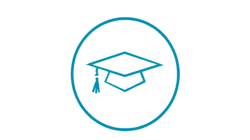 un círculo azul con un birrete de graduación