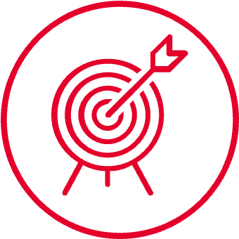 a red circle with a dart in the center